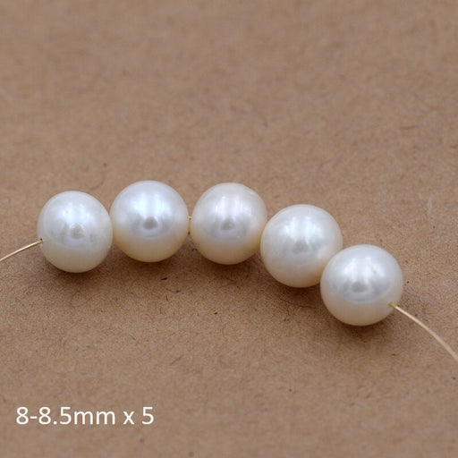 Kaufen Sie Perlen in der Schweiz Weiße Popatoe-Süßwasserperle, rund, 8–8,5 mm (5)