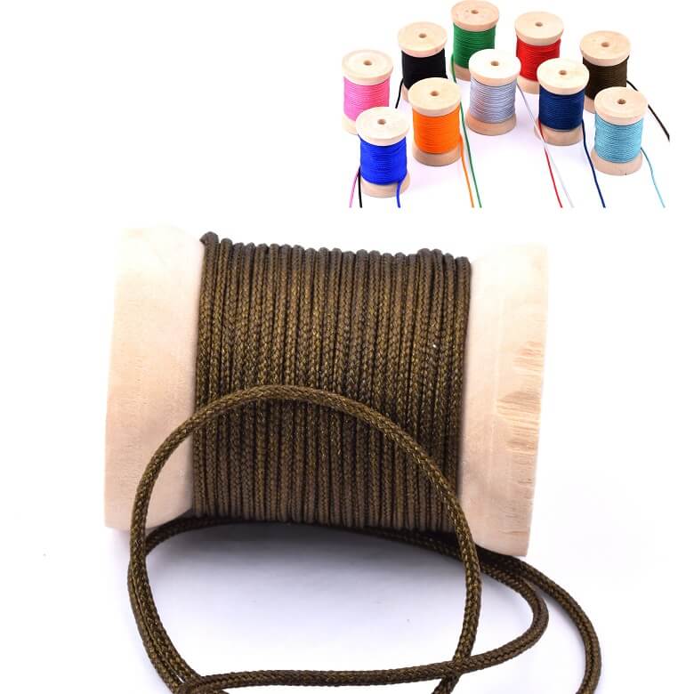 Cordon fil rond tressé en nylon marron - 1.5mm