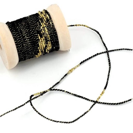 Cordon fantaisie coton polyester noir et fil métallique or 1.5mm (3m)