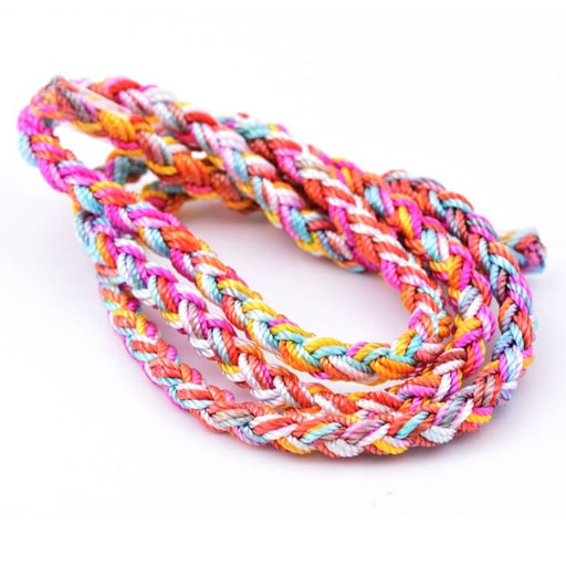 Cordon tressé en polyester rose blanc bleu et jaune 4mm (50cm)