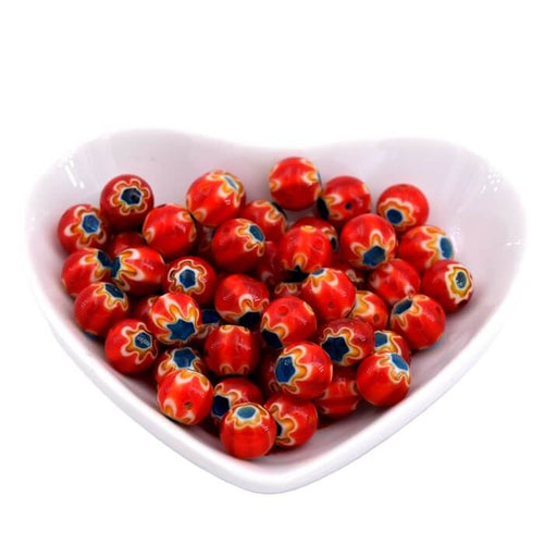 Millefiori perle rouge 8-9mm - trou: 0.8mm (20)
