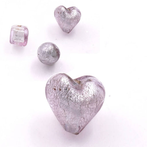 Achat Perle de Murano coeur rosé argent vieilli 10mm (1)
