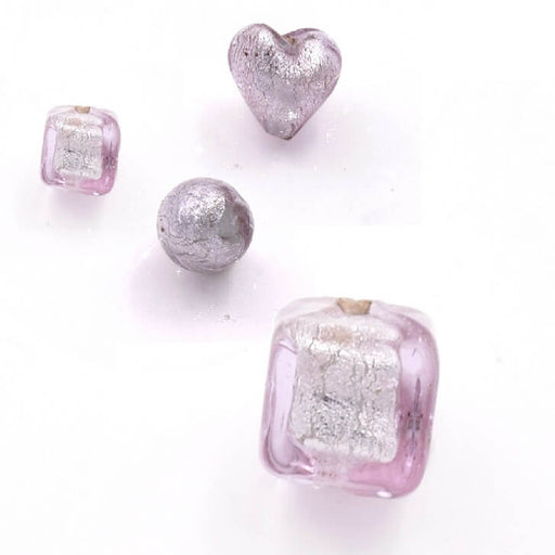 Kaufen Sie Perlen in der Schweiz Murano-Würfelperle rosa antiksilber 6x6mm (1)