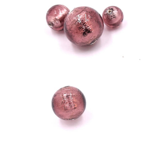 Perle de Murano ronde Améthyste foncé et argent 6mm (1)