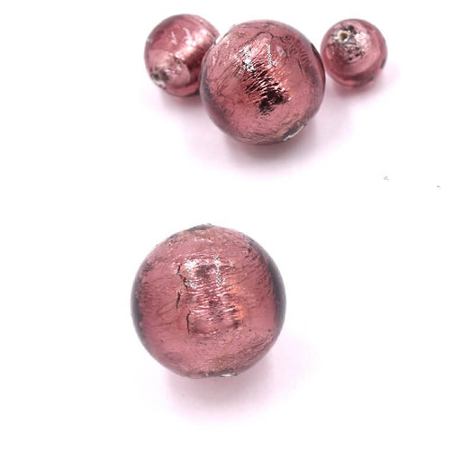Kaufen Sie Perlen in der Schweiz Muranoperle Dark Amethyst und Silber rund 8mm (1)