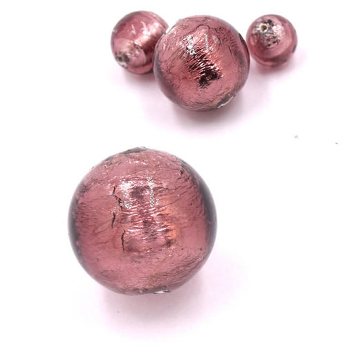 Muranoperle Dark Amethyst und Silber rund 12mm (1)