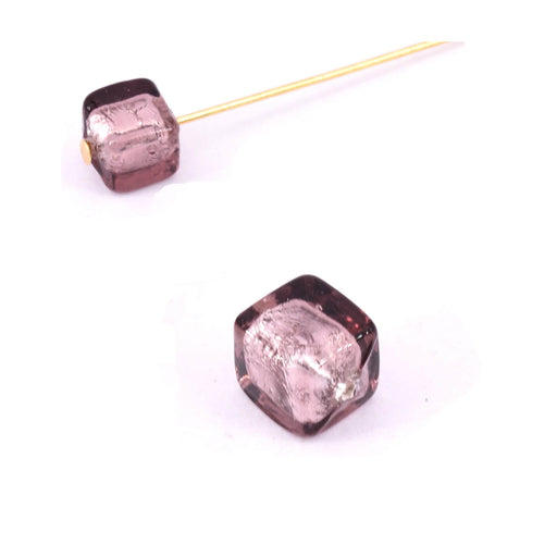 Achat Perle de Murano cube améthyste foncé et argent 6x6mm (1)