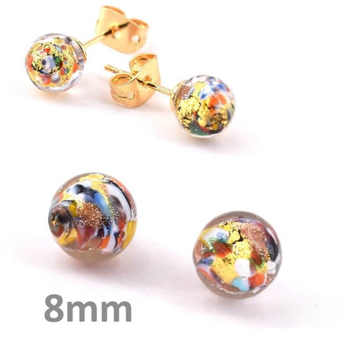 Perle de Murano ronde multicolore semi-percée 8mm (2)