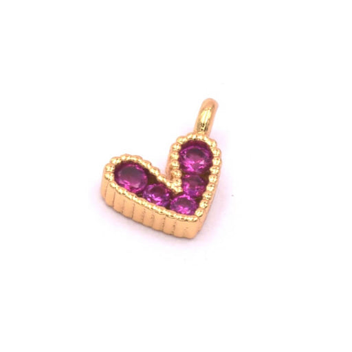 Kaufen Sie Perlen in der Schweiz Kleiner Herzanhänger aus vergoldetem Messing – rosa fuchsiafarbener Zirkon 7,5 x 6 x 2 mm – Loch: 1,5 mm (1)
