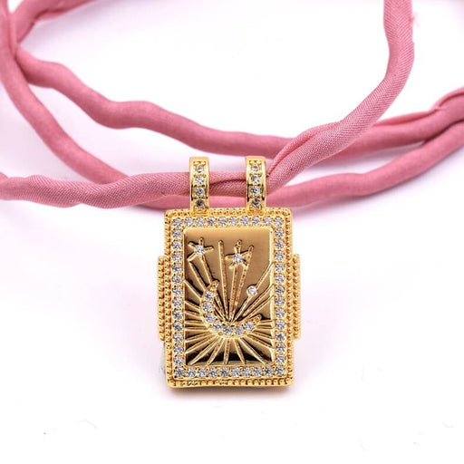 Kaufen Sie Perlen in der Schweiz Rechteckiger Skapulieranhänger aus goldenem Messing - Mondzirkon 22x17mm (1)