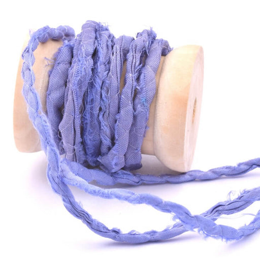 Achat Ruban de soie sari recyclé cousu froissé bleu violet 3mm (1m)