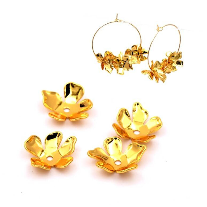 Coquilles fleur en laiton doré 14mm pour perles 10-12mm- Trou 1mm