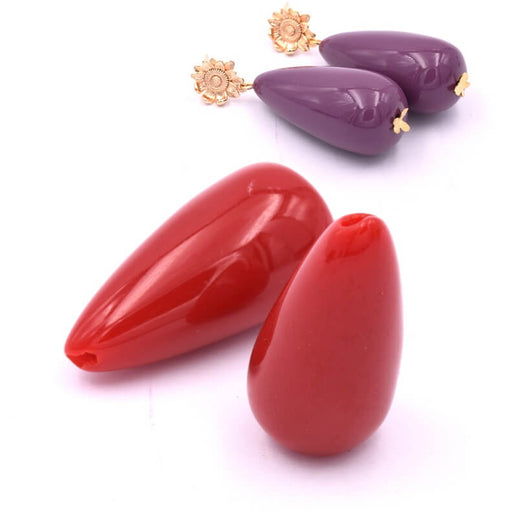 Tropfen-Harzperle Rot 33x16.5mm - Loch: 1.5mm (2)