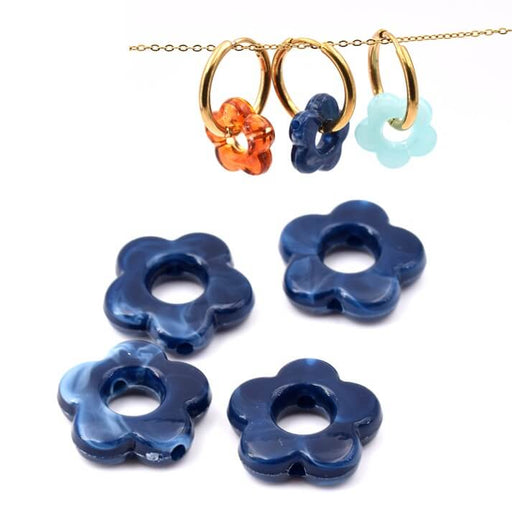 Kaufen Sie Perlen in der Schweiz Lapislazuliblaue Harzperle, Blume, 14,5 mm, Loch: 5 mm (4)