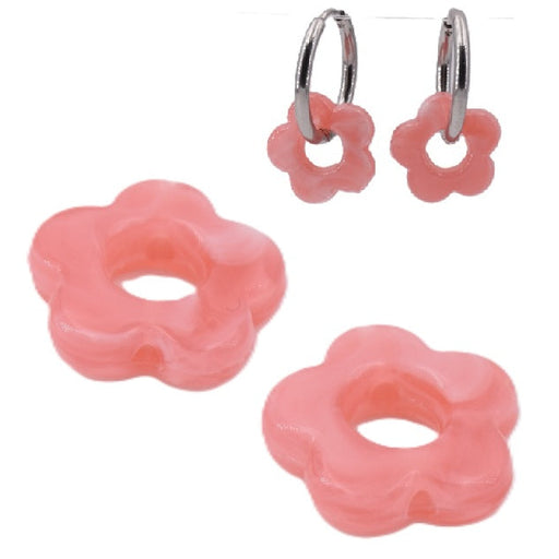 Perle forme fleur en résine rose 14.5mm - Trou : 5mm (4)