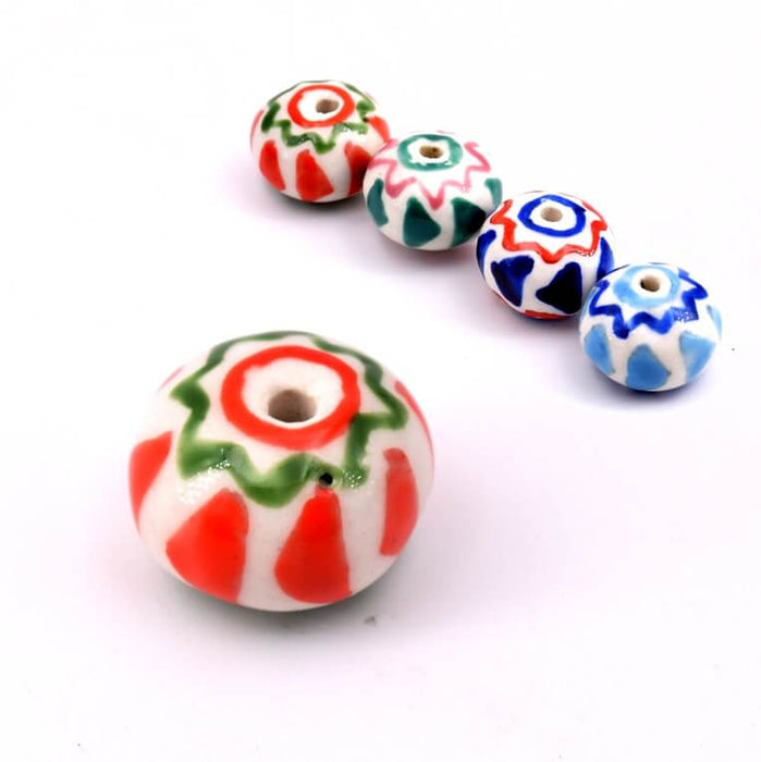 Porzellan-Rondellperle – Weiß rosa und grün – 11 x 15 mm (1)