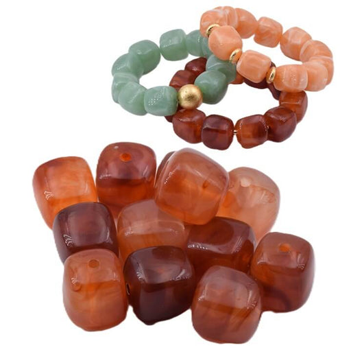 Perle cube arrondi en résine rouge cornaline 17x16mm - Trou: 2mm (12)