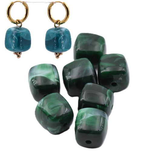 Perle cube arrondi en résine vert malachite 17x16mm - Trou: 2mm (12)