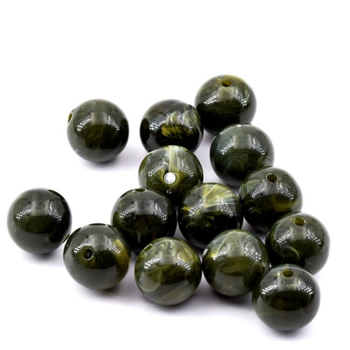 Perle ronde en résine vert olive foncé 12mm - Trou : 2mm (30)