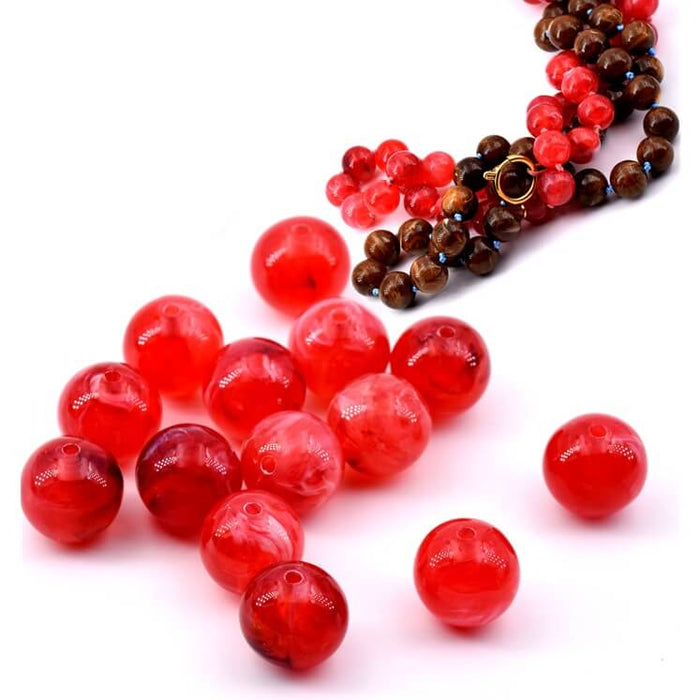 Perle ronde en résine rose pivoine 12mm - Trou : 2mm (30)