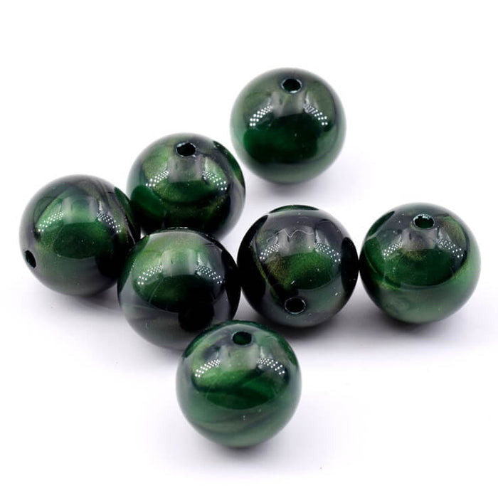 Runde helldunkelgrüne Harzperle – 15 mm – Loch: 2 mm (20)