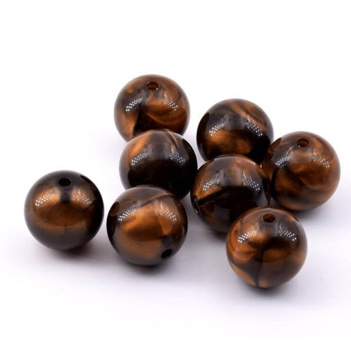 Perle ronde en résine marron doré lumière 15mm - Trou : 2mm (20)
