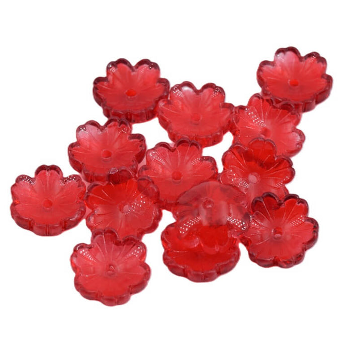 Perle fleur en verre rouge 14mm - Trou: 1.2mm (12)
