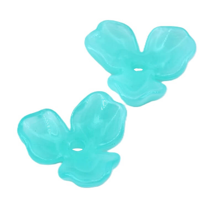 Perle fleur résine néon turquoise 25mm - Trou: 2mm (2)