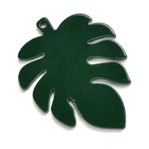 Achat Pendentif feuille verte Monstera en résine vert foncé 40mm (1)