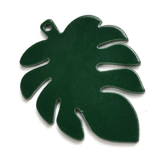 Pendentif feuille verte Monstera en résine 40mm