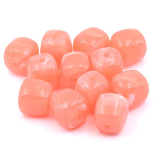 Perle cube arrondi en résine rose 17x16 mm - Trou : 2 mm (12)