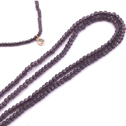 Perles rondes verre facettes violettes 2mm, trou 0.6mm-fil 35cm (1 fil)