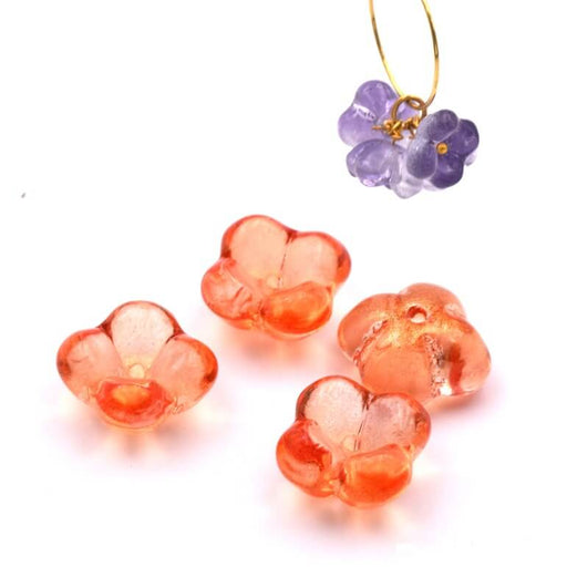 Achat Perle fleur orange et doré en verre 10x6mm - Trou: 1mm (4)