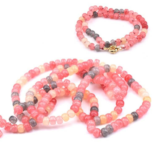 Perles rondelle verre imitation jade Mix couleurs pastel 6x5mm (1 fil-82cm)