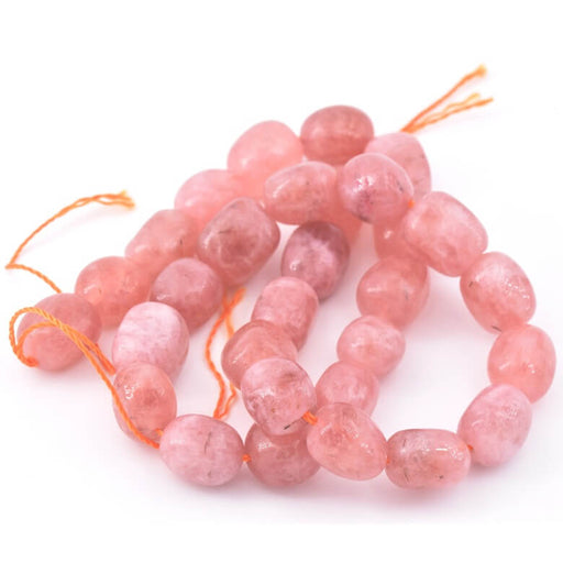 Perle ovales roulé en jade rose 10x12-14mm - Trou: 0.8mm (1 fil-37cm)