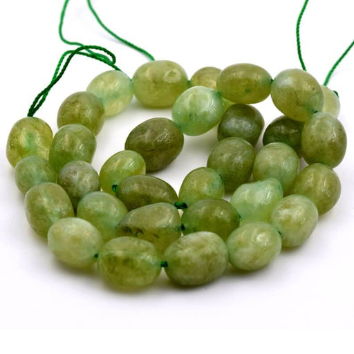 Perle ovales roulé en jade vert olive 10x12-14mm - Trou: 0.8mm (1 fil-37cm)