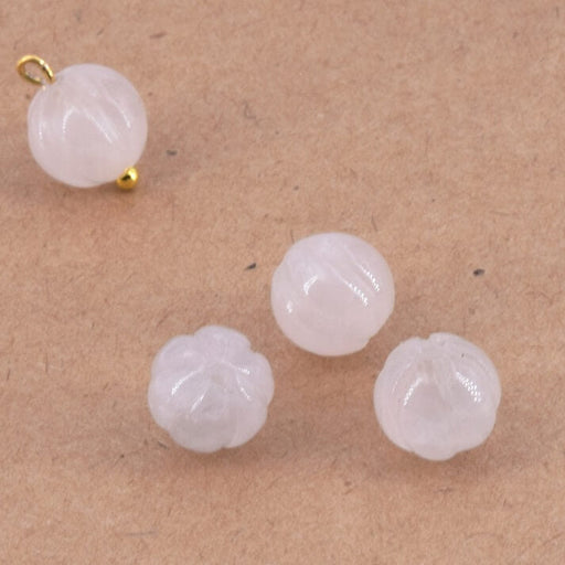 Perle sculptée forme citrouille en quartz rose 8.5mm - Trou 1.2mm (4)