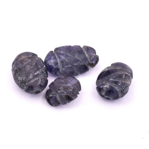 Kaufen Sie Perlen in der Schweiz Iolith gewölbte ovale geschnitzte Perle 9-11x8-9mm - Loch 0.5mm (4)