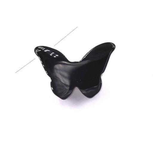 Kaufen Sie Perlen in der Schweiz Geschnitzter Schmetterlingsanhänger aus schwarzem Achat 17 x 16.5 mm – Loch: 1 mm (1)