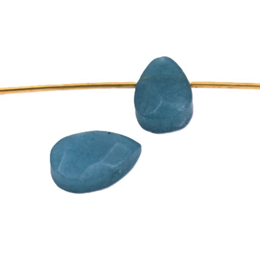 Pendentif goutte en jade teinté bleu vert à facettes 9-10mm - Trou: 0.8mm (2)