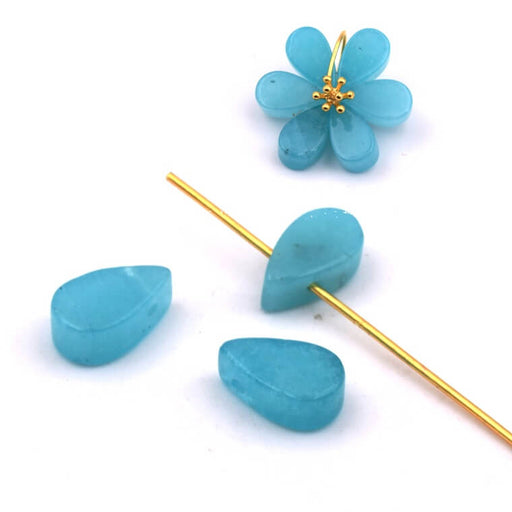 Achat Pendentif perle goutte plate teinté Vert amazonite 10x6mm - Trou: 0.8mm (3)