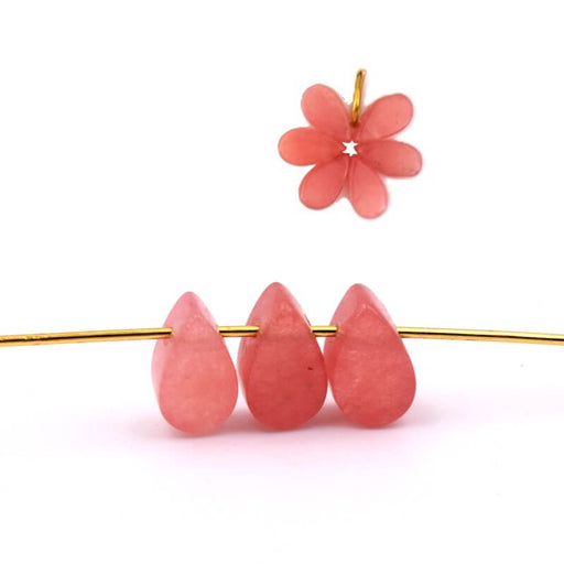 Achat Pendentif perle goutte plate jade teinté rose peche 10x6mm - Trou: 0.8mm (3)