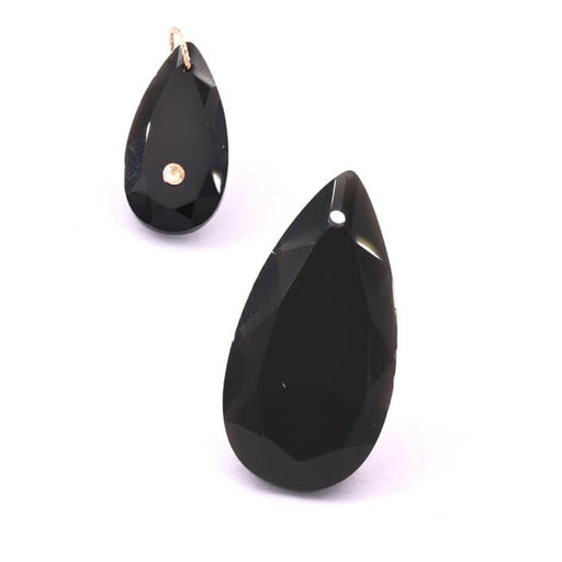 Kaufen Sie Perlen in der Schweiz Obsidian schwarzer facettierter Tropfenanhänger 25 mm – Loch: 1 mm (1)