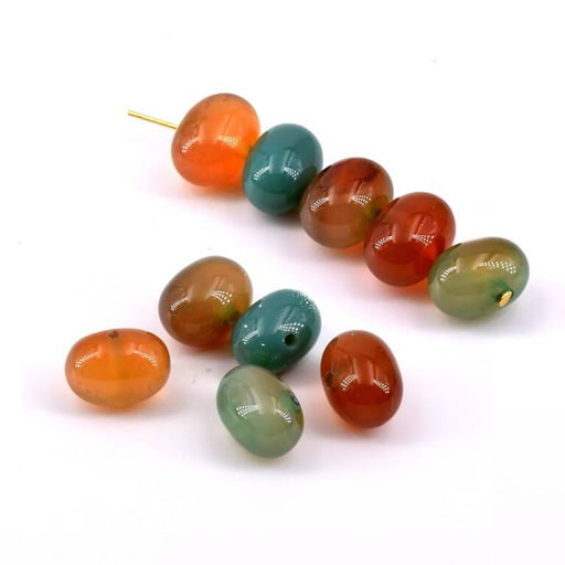 Perles roulé rondelle large en agate rouge - vert-beige marron 12-13.5x9-10mm - Trou: 1.2mm (5)