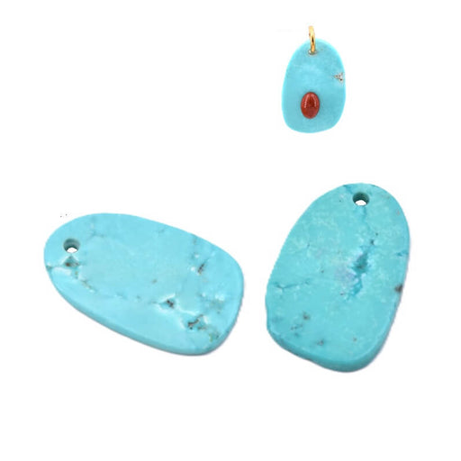 Pendentif ovale en howlite turquoise 21x13mm - Trou: 1mm (2)