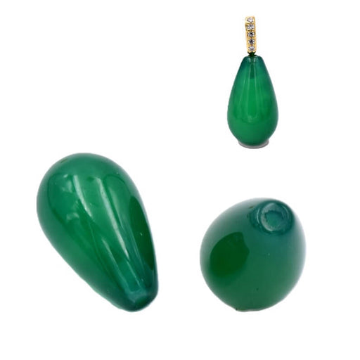 Perle goutte en onyx vert semi percée 15x9mm - Trou: 1mm