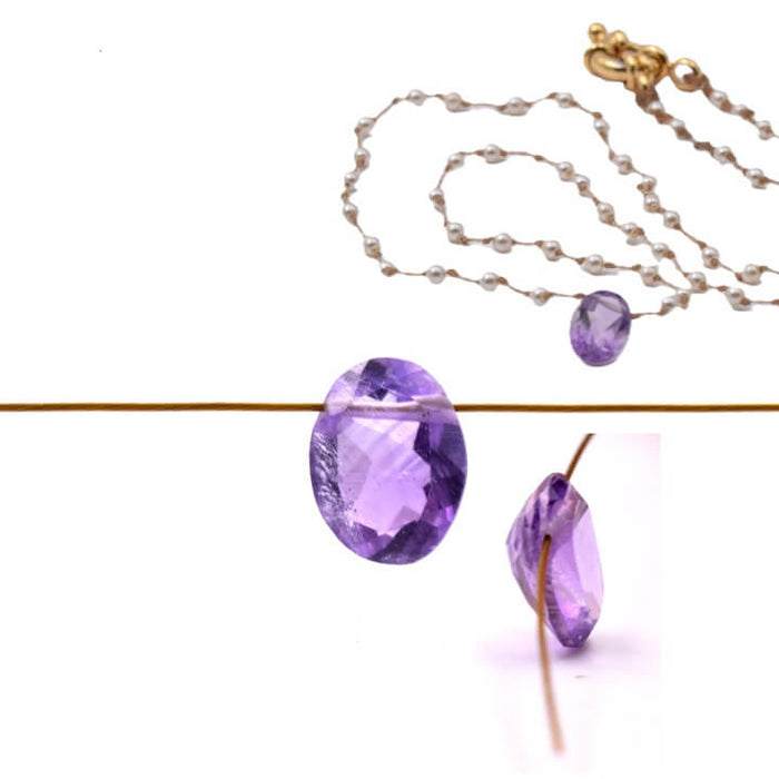 Pendentif perle ovale Améthyste taillé facettes 8x6x4mm. Trou 0.4mm (1)