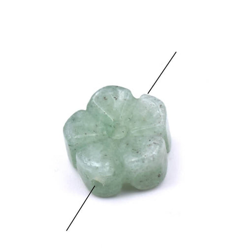 Perle fleur sculptée en aventurine 14 mm, trou 1 mm (1)