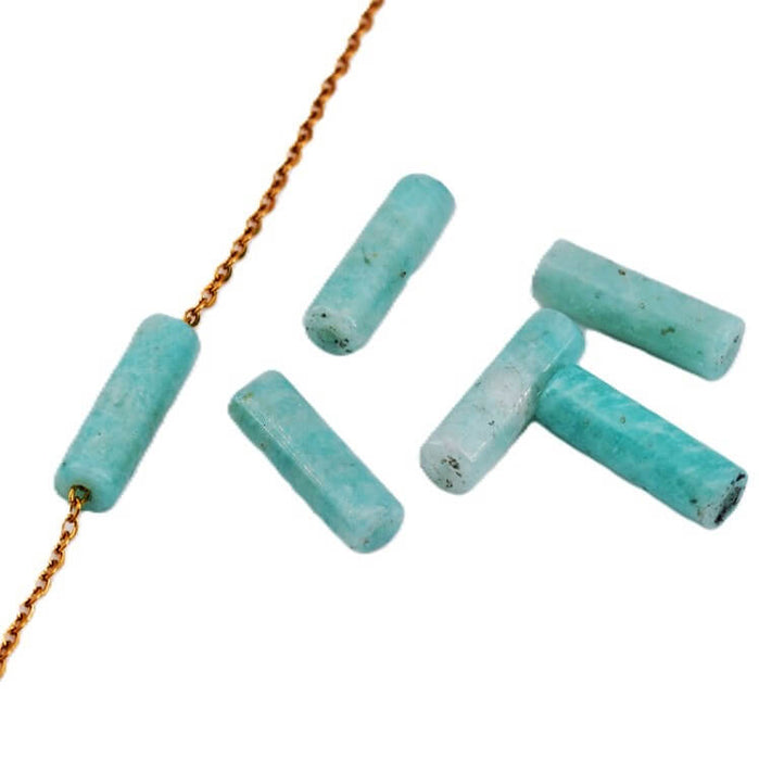 Perles tube cylindre en amazonite naturel 13x4mm - Trou : 0.8mm (4)