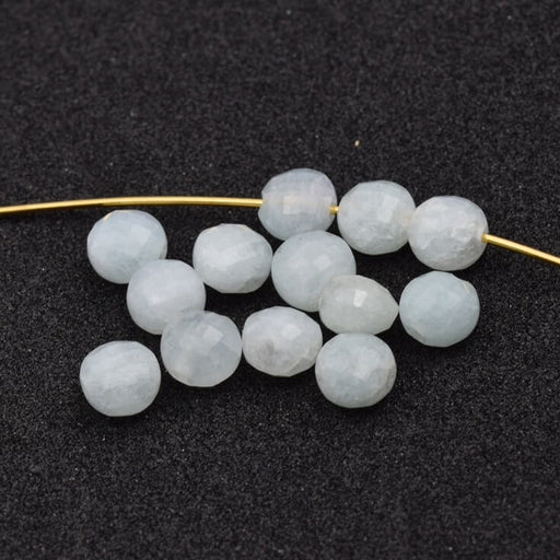 Perles rondes plates à facettes aigue-marine 6.5x4mm -Trou: 0.8mm (10)